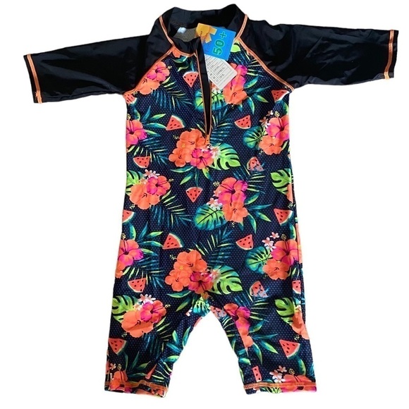 ZYNUNE One Piece Rashguard Swimsuit UV + UPF 50+ Floral/Black Girls Size 10 NWT - Picture 7 of 10